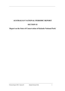 Section II: Periodic Report on the State of Conservation of Kakadu