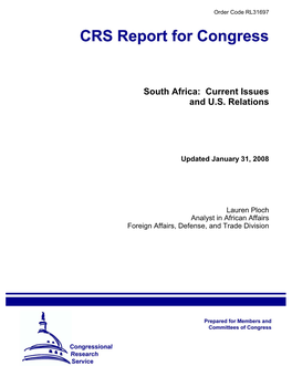 South Africa: Current Issues and U.S. Relations