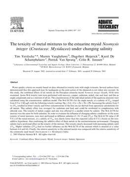 The Toxicity of Metal Mixtures to the Estuarine Mysid Neomysis Integer (Crustacea: Mysidacea) Under Changing Salinity