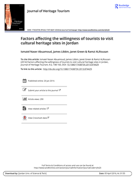 Factors Affecting the Willingness of Tourists to Visit Cultural Heritage Sites in Jordan