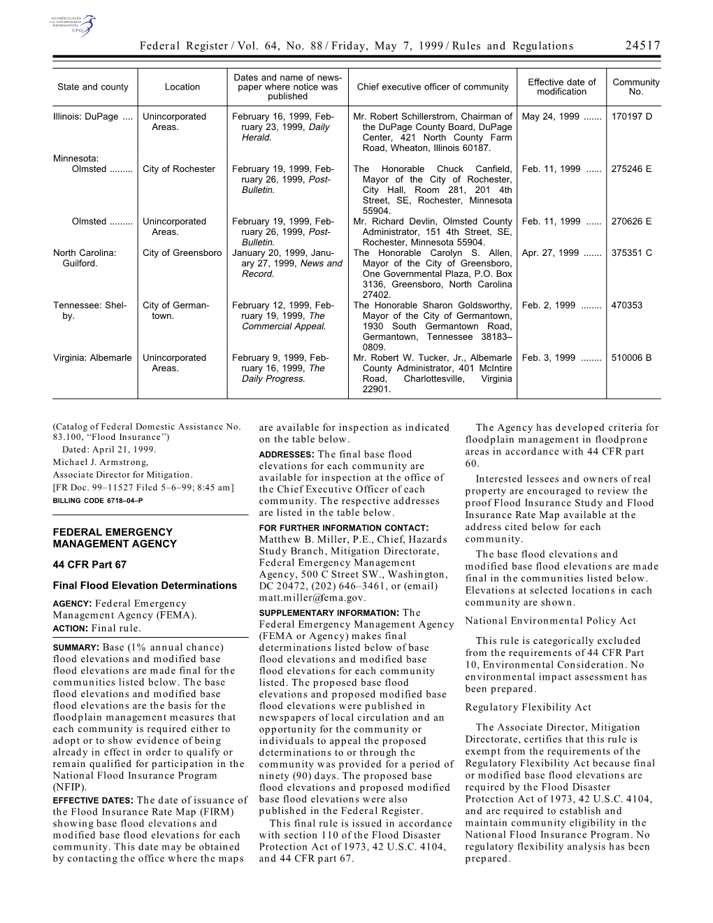 Federal Register/Vol. 64, No. 88/Friday, May 7, 1999/Rules And