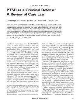 PTSD As a Criminal Defense: a Review of Case Law