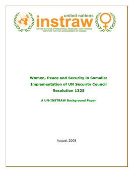 Women, Peace and Security in Somalia: Implementation of UN Security Council Resolution 1325