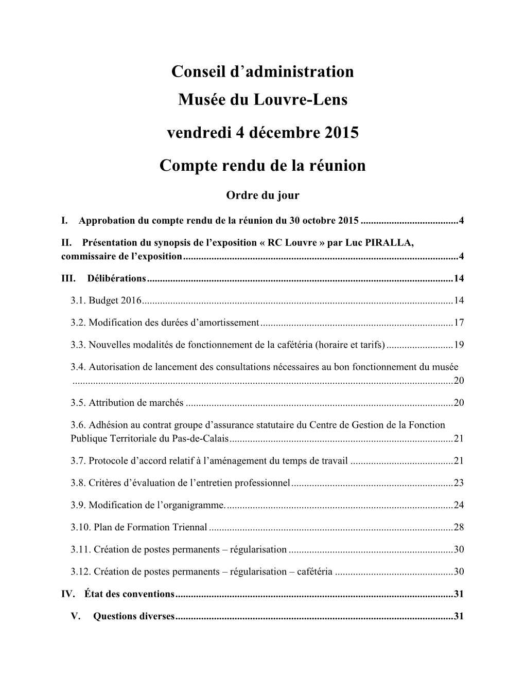 Conseil D'administration Musée Du Louvre-Lens Vendredi 4 Décembre