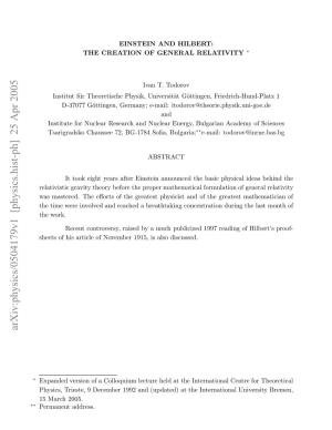 Einstein and Hilbert: the Creation of General Relativity