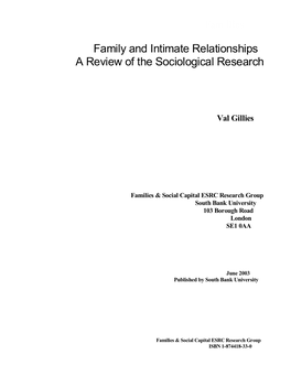 Family and Intimate Relationships: a Review of the Sociological Research