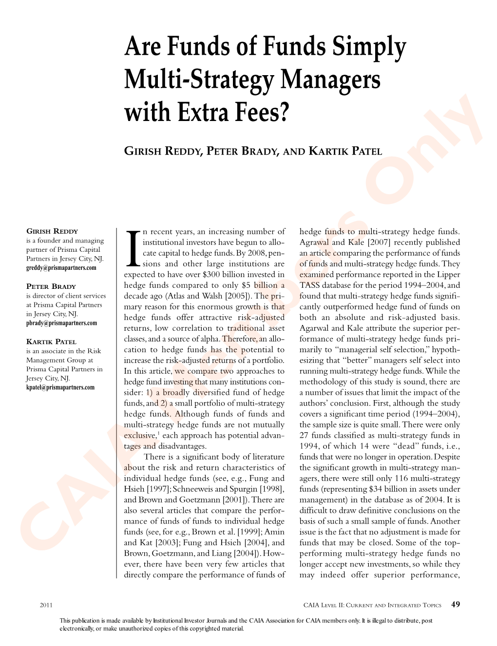 Are Funds of Funds Simply Multi-Strategy Managers with Extra Fees?