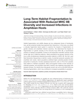 Long-Term Habitat Fragmentation Is Associated with Reduced MHC IIB Diversity and Increased Infections in Amphibian Hosts