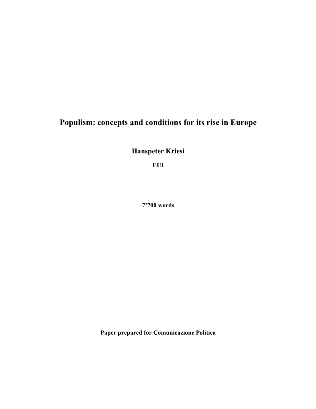 Populism: Concepts and Conditions for Its Rise in Europe