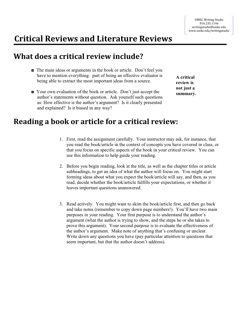 Critical Reviews and Literature Reviews - DocsLib