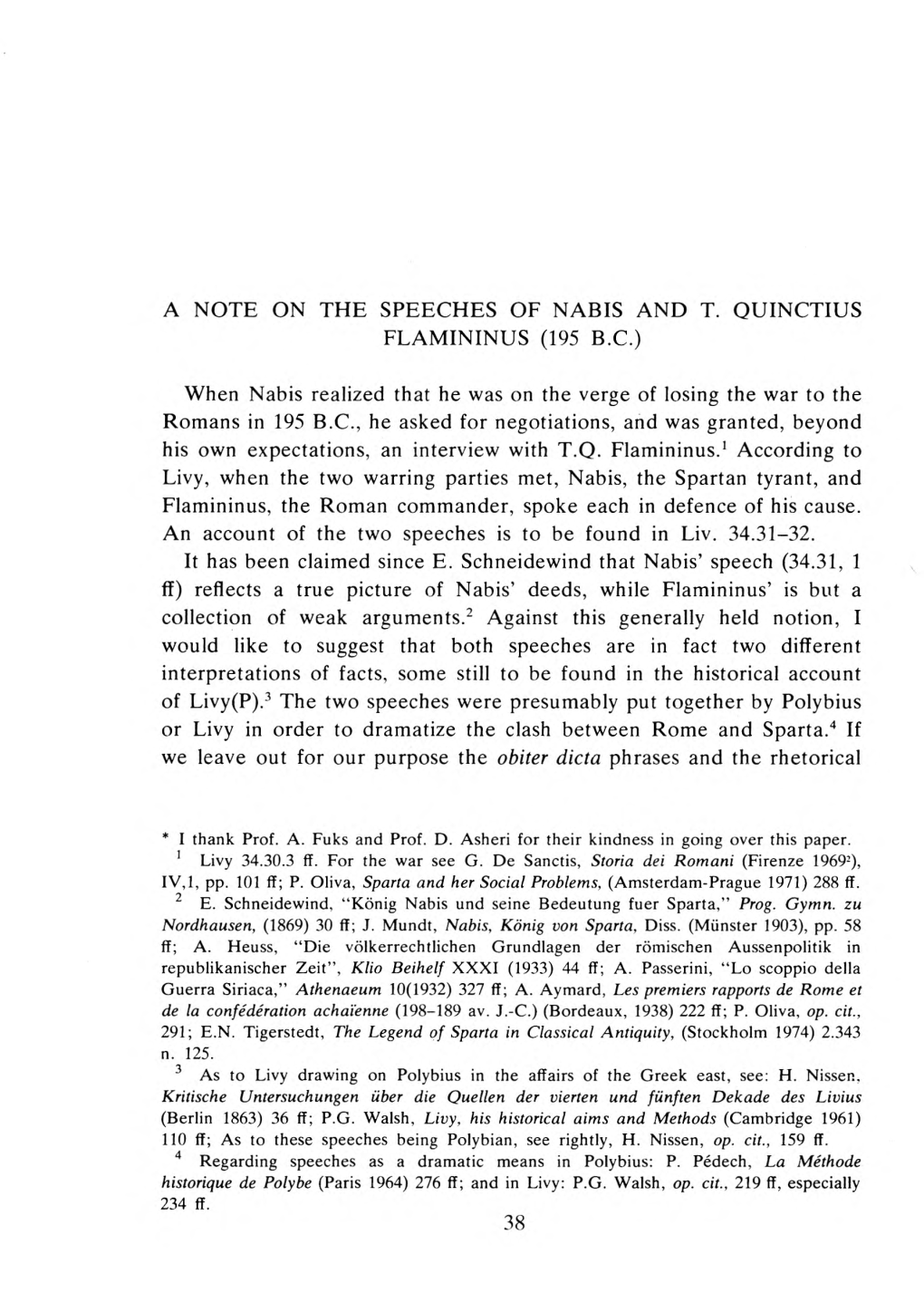 Ἀ Note on the Speeches of Nabis and Τ. Quinctius Flamininus (195 B.C)