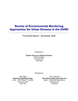 GVRD Review of Environmental Monitoring Methods