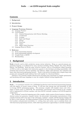 Scala−−: an LLVM-Targeted Scala Compiler Contents 1 Background 2