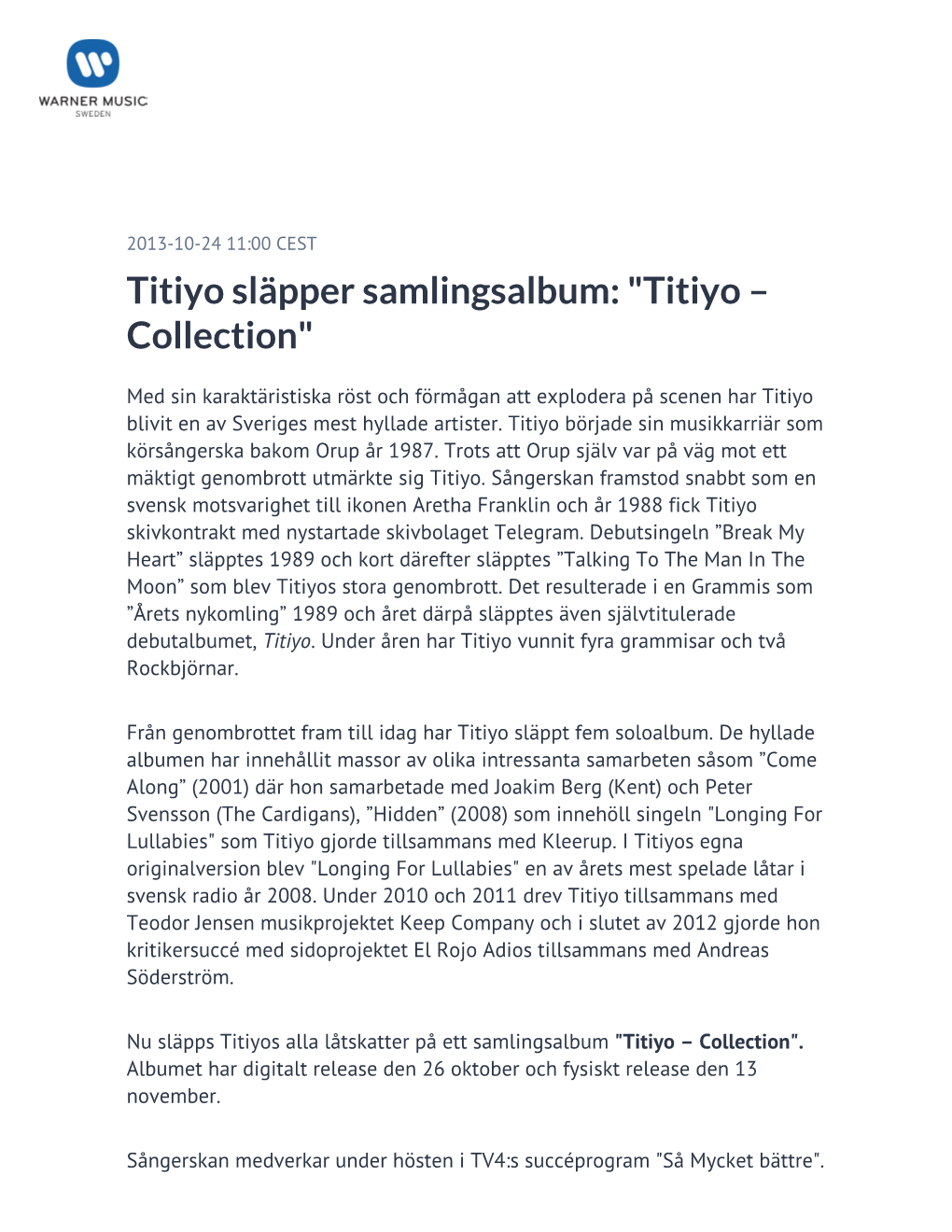 Titiyo Släpper Samlingsalbum: "Titiyo – Collection"