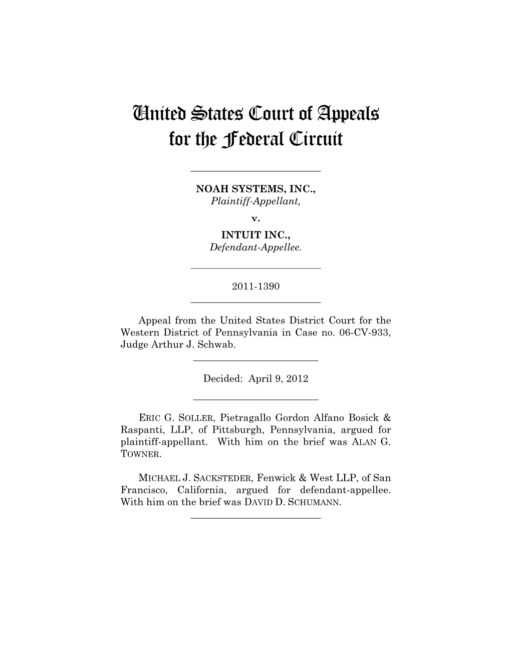 Noah Systems, Inc. V. Intuit, Inc