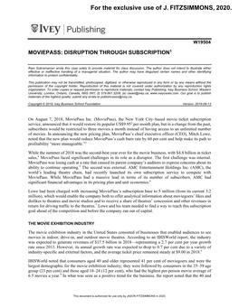 Moviepass: Disruption Through Subscription1