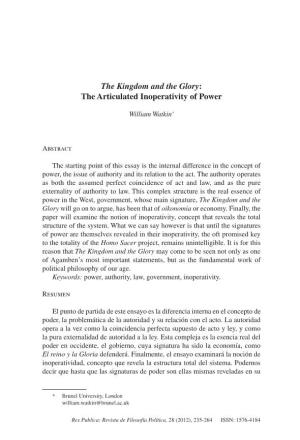 The Kingdom and the Glory: the Articulated Inoperativity of Power 235