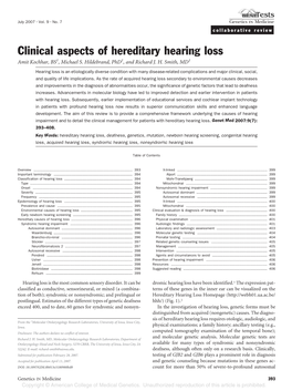 Clinical Aspects of Hereditary Hearing Loss Amit Kochhar, BS1, Michael S