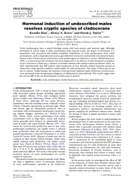 Hormonal Induction of Undescribed Males Resolves Cryptic Species of Cladocerans Keonho Kim1, Alexey A