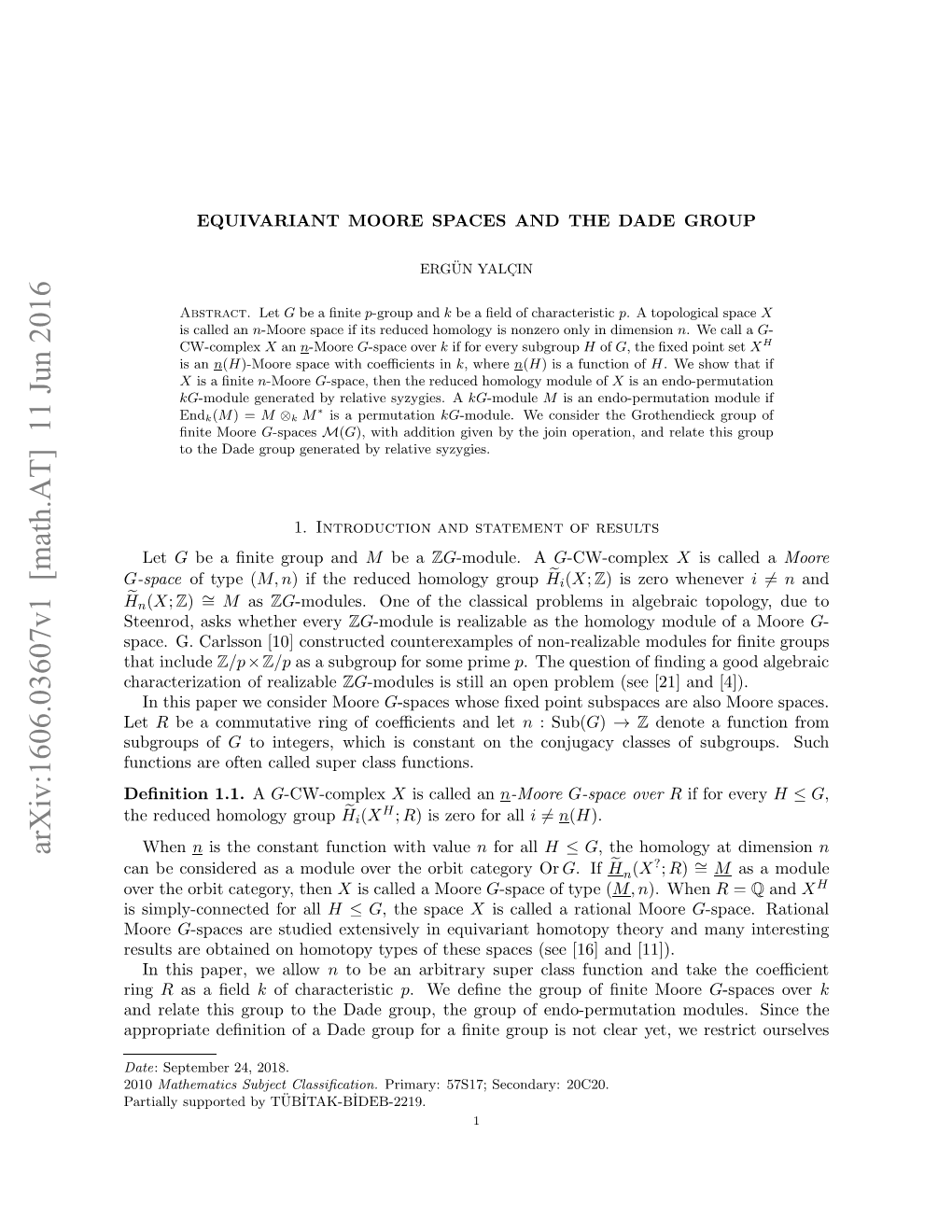 Equivariant Moore Spaces and the Dade Group