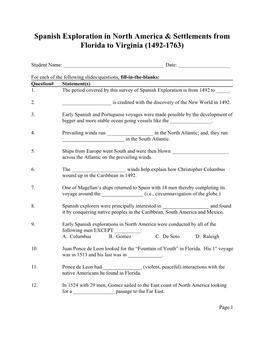 Spanish Exploration in North America & Settlements from Florida to Virginia