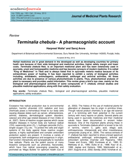 Terminalia Chebula - a Pharmacognistic Account