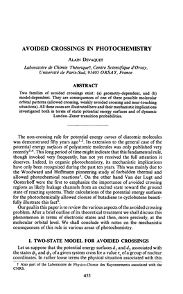 Avoided Crossings in Photochemistry