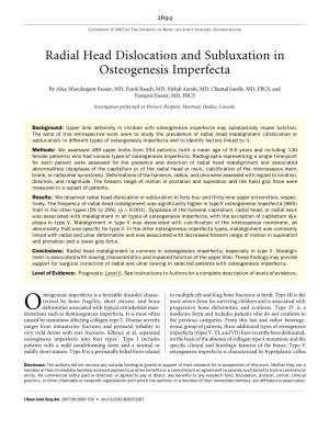 Radial Head Dislocation and Subluxation in Osteogenesis Imperfecta