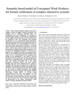 Semantic Based Model of Conceptual Work Products for Formal Verification of Complex Interactive Systems