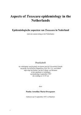 Aspects of Toxocara Epidemiology in the Netherlands