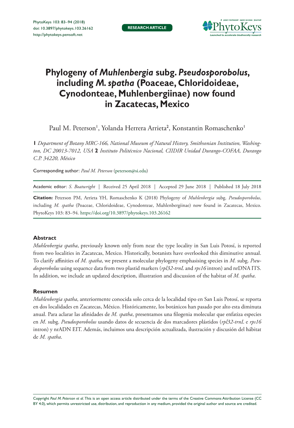 ﻿Phylogeny of Muhlenbergia Subg. Pseudosporobolus, Including M