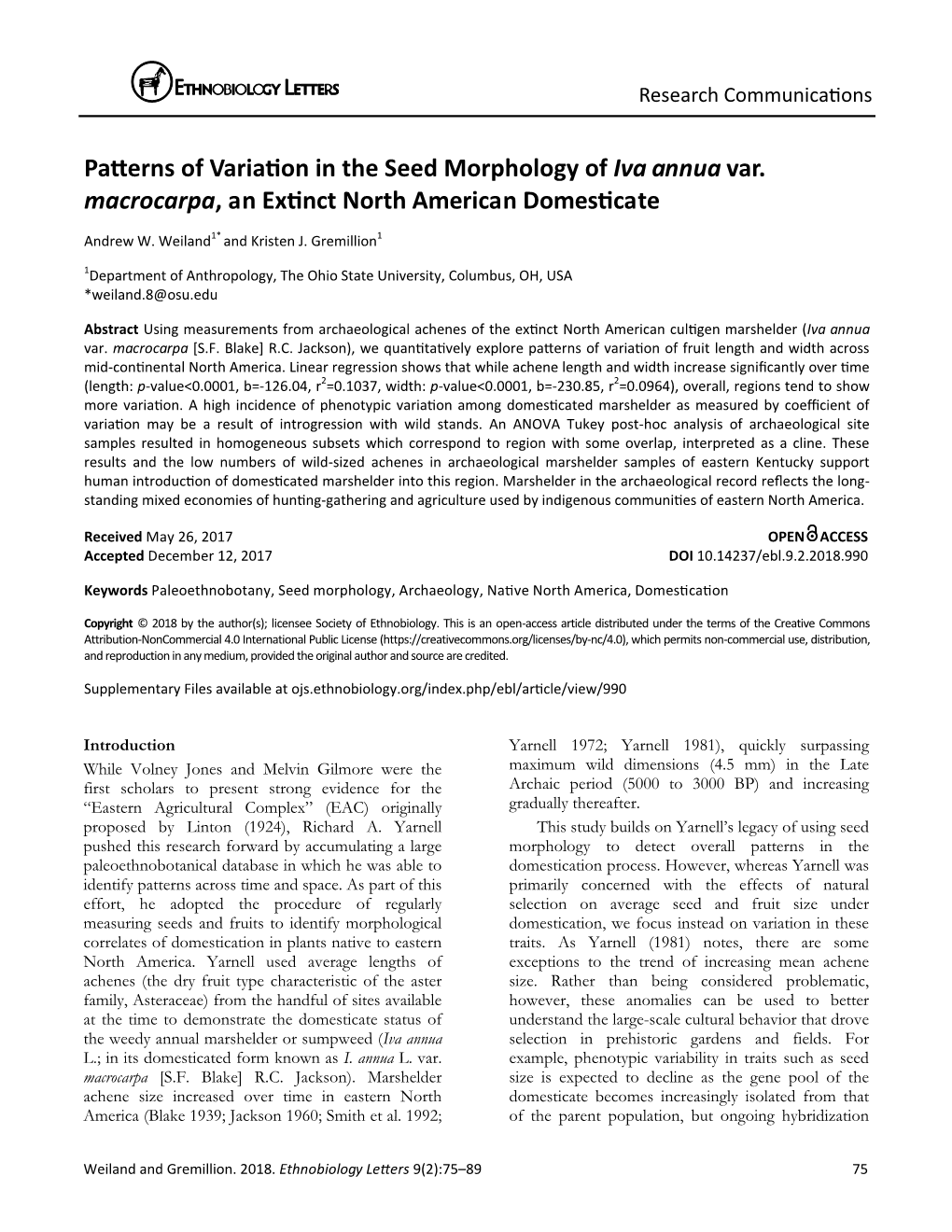 Patterns of Variation in the Seed Morphology of Iva Annua Var