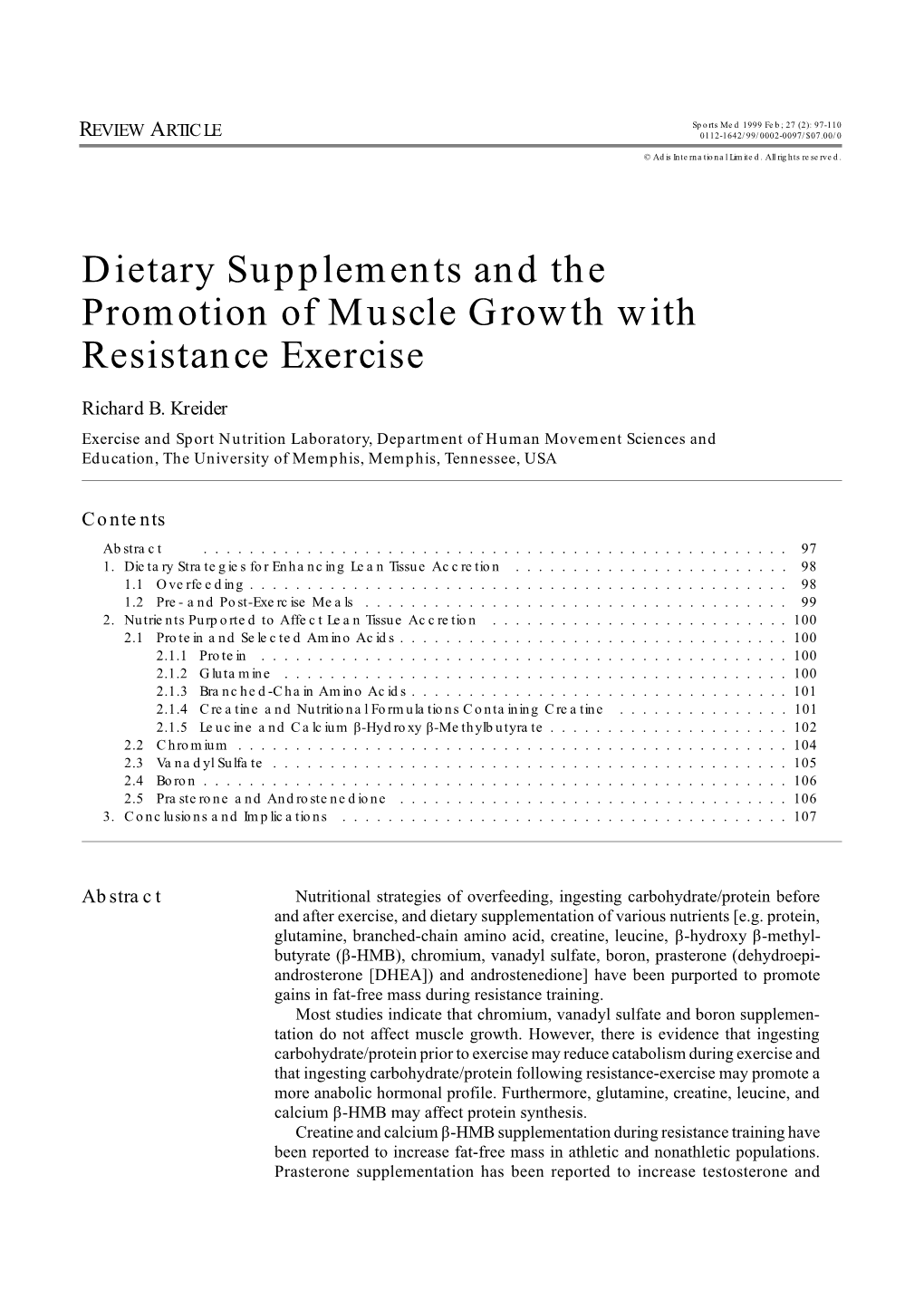 Dietary Supplements and the Promotion of Muscle Growth with Resistance Exercise