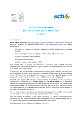 GREEK SCHOOL NETWORK the Network in the Service of Education April 2018
