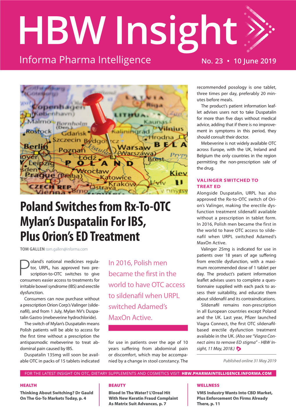 Poland Switches from Rx-To-OTC Mylan's Duspatalin for IBS, Plus Orion's ED Treatment