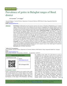 Prevalence of Goitre in Balaghat Ranges of Beed District