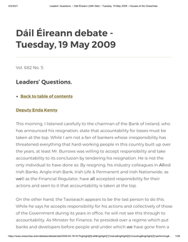 Dáil Éireann Debate - Tuesday, 19 May 2009