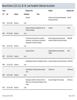 Record Series 1121-111, W. W. Law Pamphlet Collection by Author