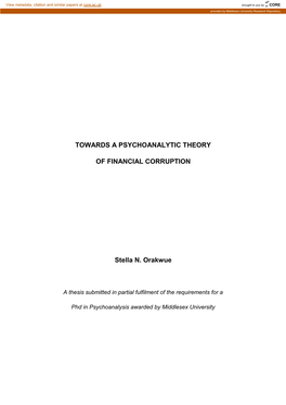 Towards a Psychoanalytic Theory of Financial Corruption