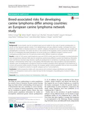 Breed-Associated Risks for Developing Canine Lymphoma Differ Among