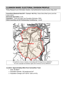 LLANNON WARD: ELECTORAL DIVISION PROFILE Policy Research and Information Section, Carmarthenshire County Council, May 2021