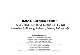 BAMA BULMBA TRIBES RAINFOREST PEOPLE of KURANDA REGION in Relation to Bulway, Buluwai, Bulwai, Buluwandji