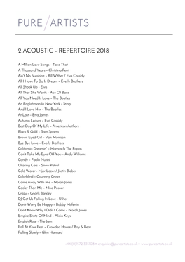 2 Acoustic – Repertoire 2018