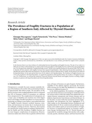 The Prevalence of Fragility Fractures in a Population of a Region of Southern Italy Affected by Thyroid Disorders