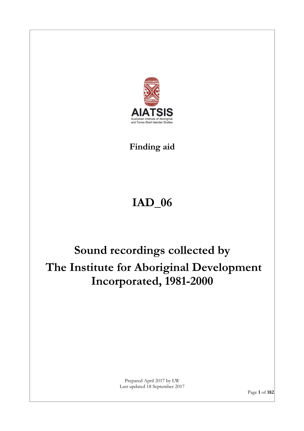 Guide to Sound Recordings Collected by the Institute for Aboriginal
