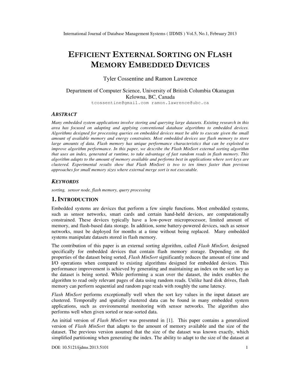 Efficient External Sorting on Flash Memory Embedded Devices