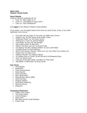 MUS 110CL Module 4 Study Guide Music Playlist