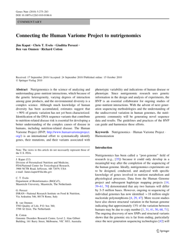 Connecting the Human Variome Project to Nutrigenomics