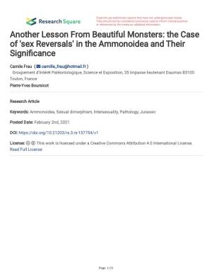 'Sex Reversals' in the Ammonoidea and Their Signi Cance