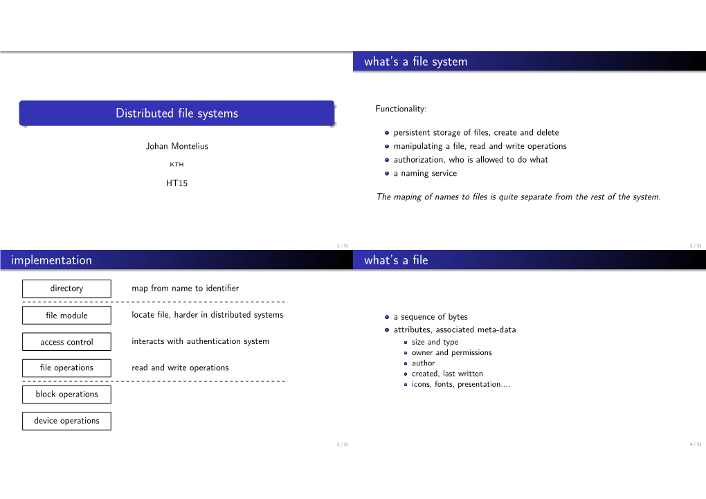 Distributed File Systems What's a File System Implementation What's a File